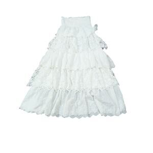Gorgeous smocked strapless white tiered lace maxi dress by Cider size Medium